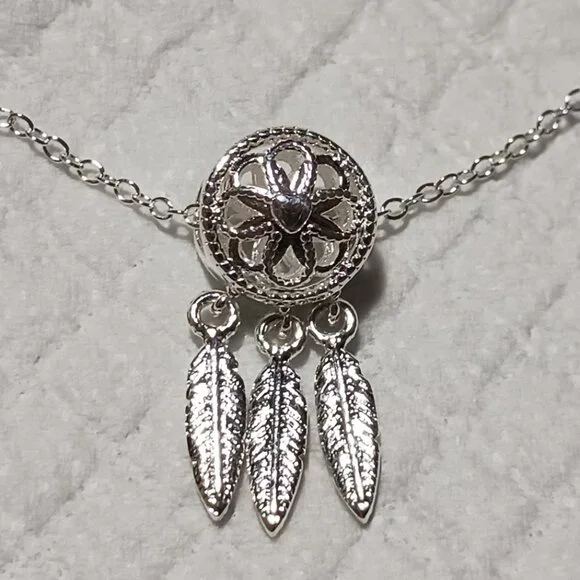 925 Sterling Silver Plated Dream Catcher Necklace - Picture 3 of 11